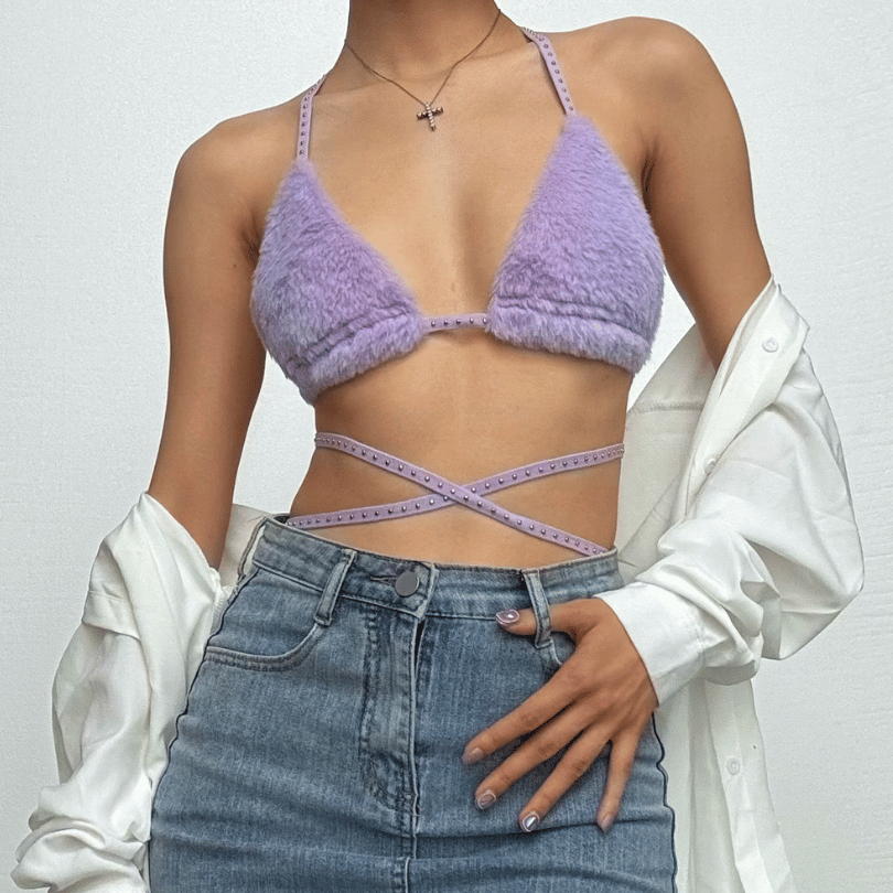 Tie back halter fluffy top