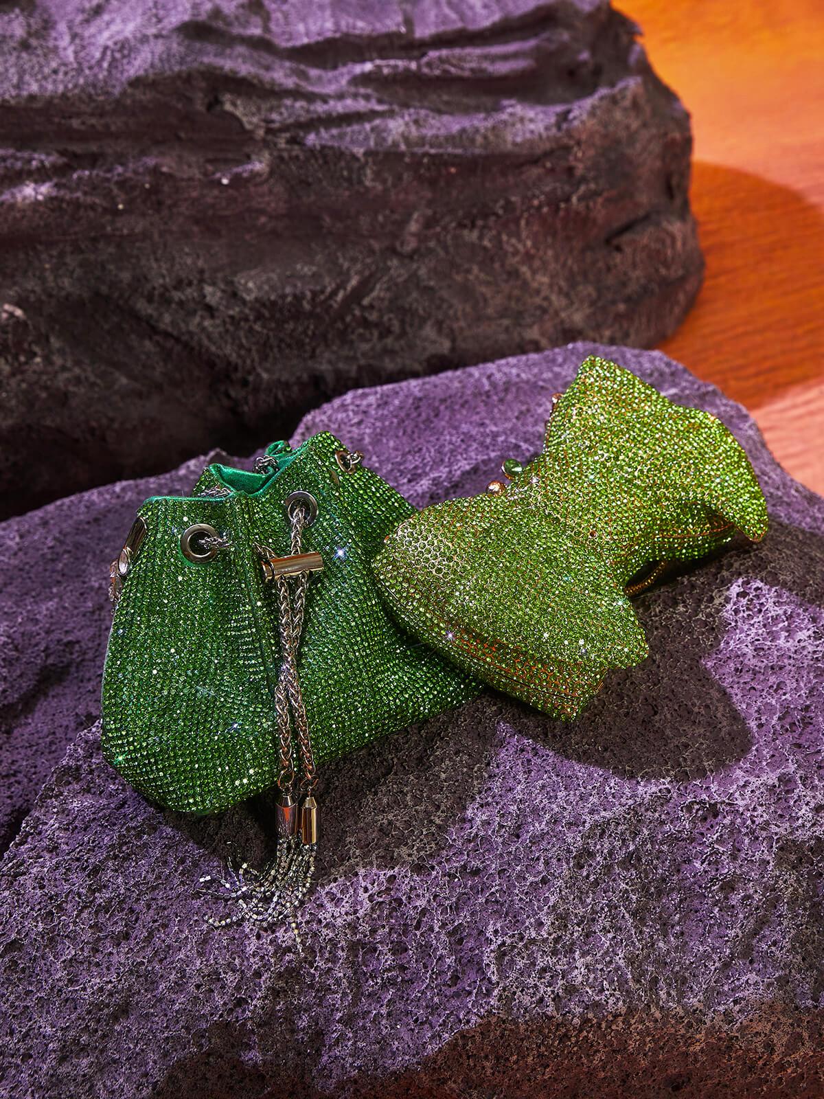 Mattea Crystal Embellished Bucket Bag In Green