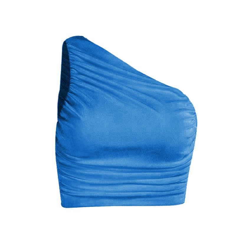 Halibuy Double-layered sleeveless one shoulder ruched top