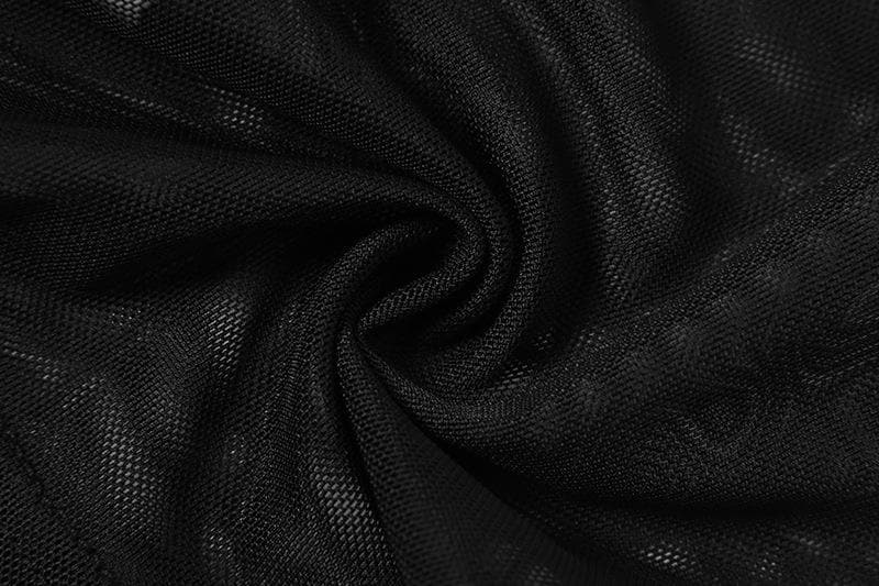 Sheer mesh see through palm embroidered crewneck crop top