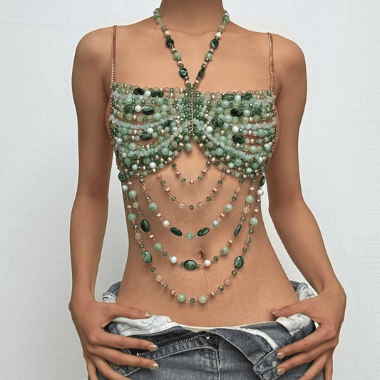 Halter beaded hollow out backless cut out top