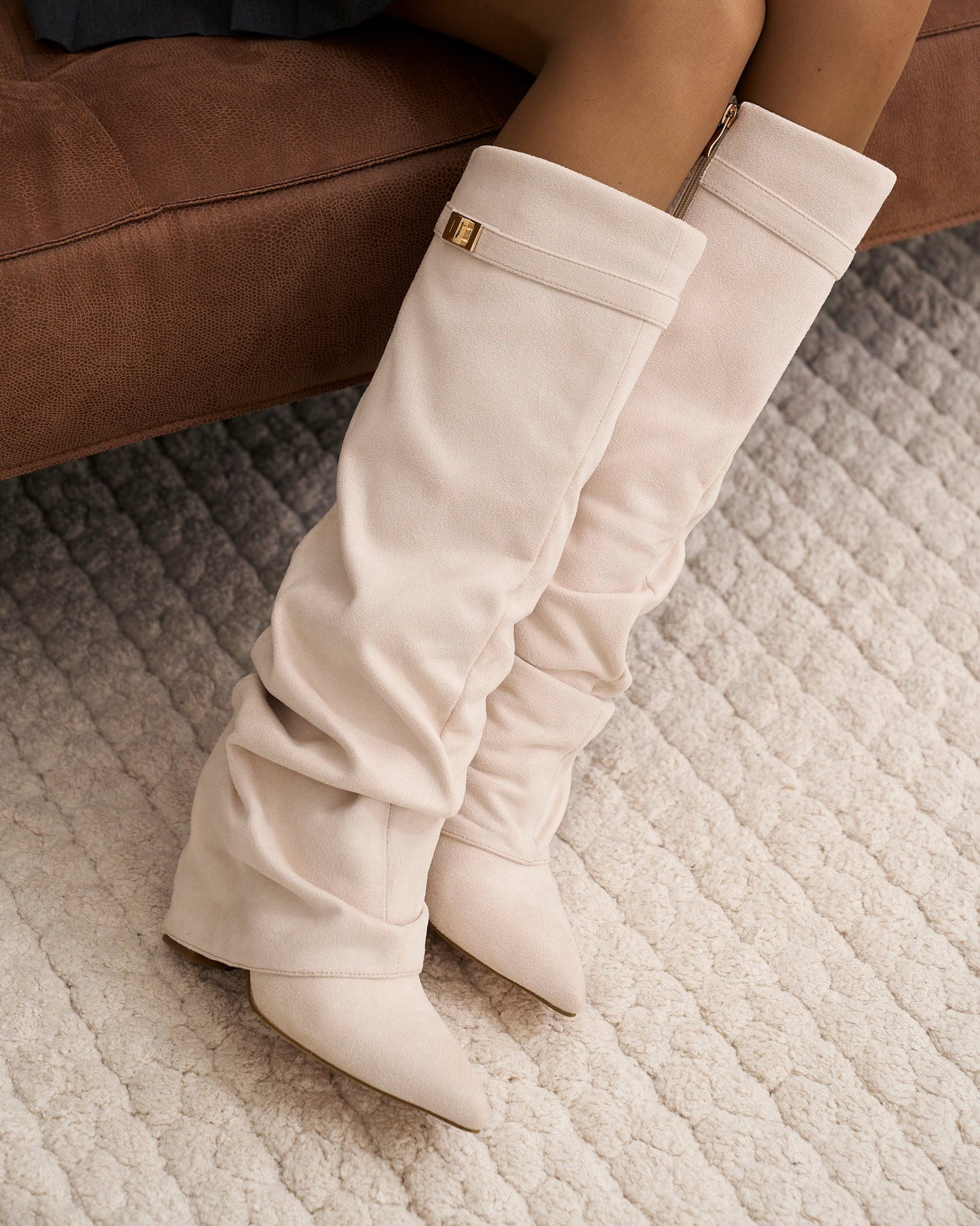 Lavista Slouchy Suede knee high boots - Creamy