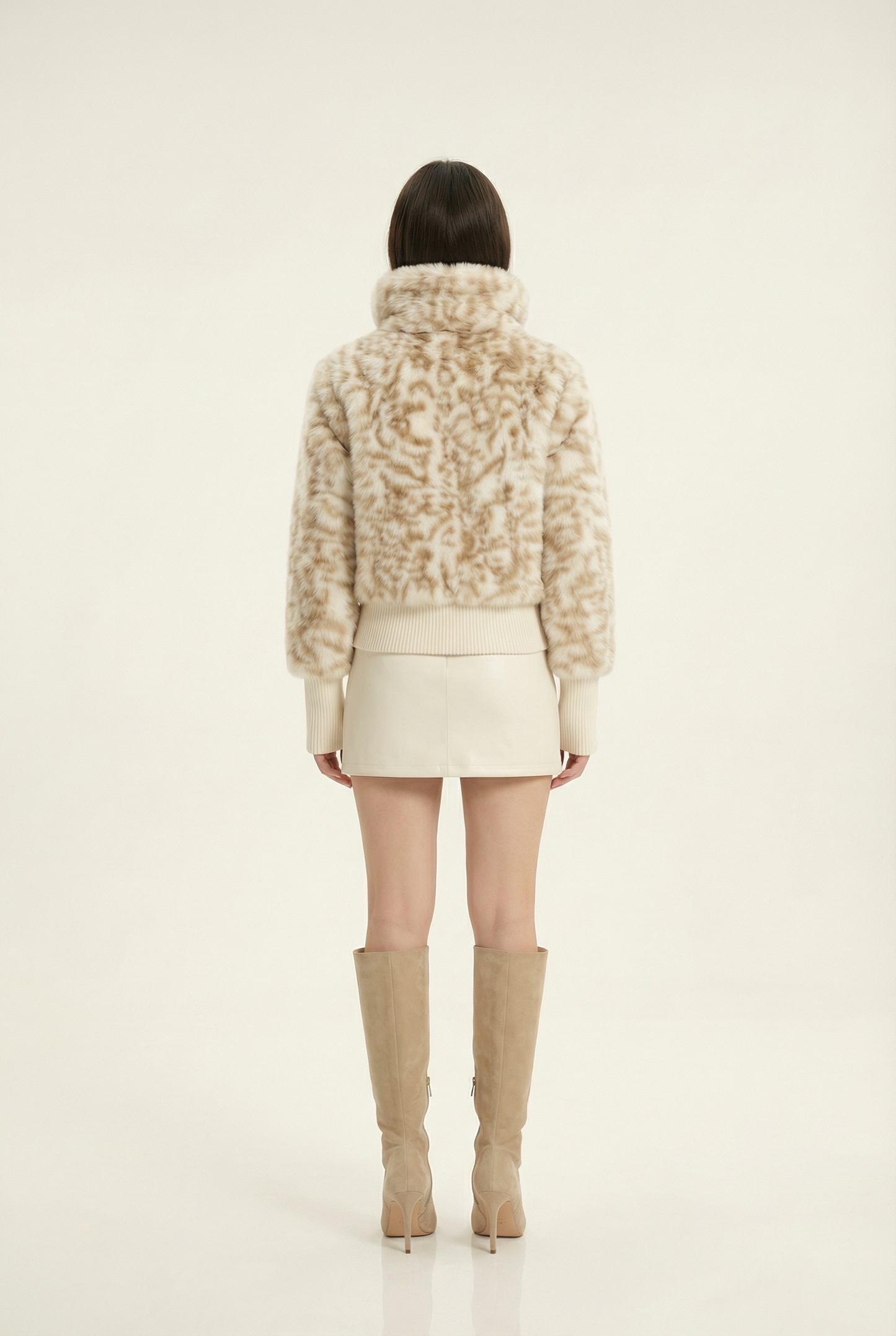 Julie Short Jacket with Stand Collar – Beige &amp; Brown