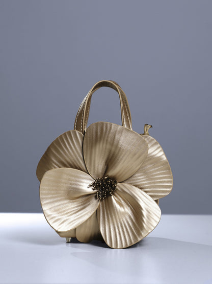 Acsah Leather Flower Bag In Gold 