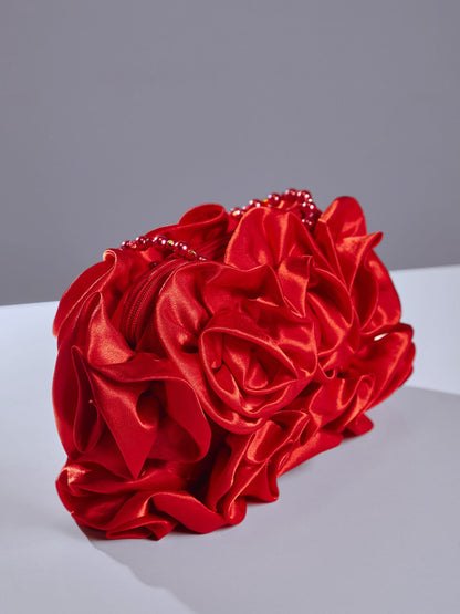 Adahy Flower Satin Bag In Red 