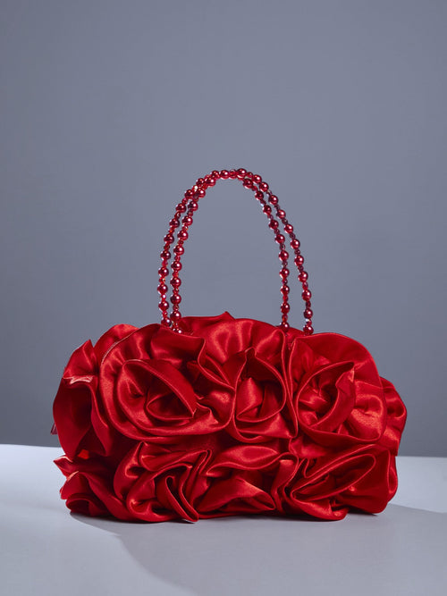 Adahy Flower Satin Bag In Red 
