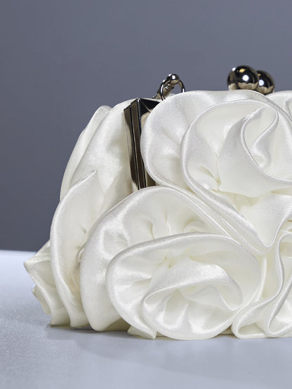 Adahy Flower Satin Bag In White 