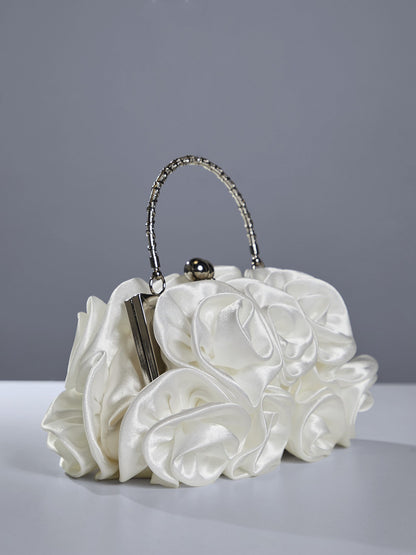 Adahy Flower Satin Bag In White 