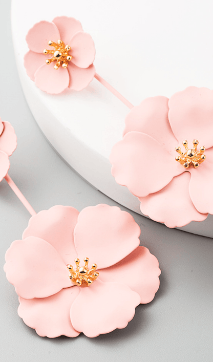 June Alloy Flower Long Earrings 