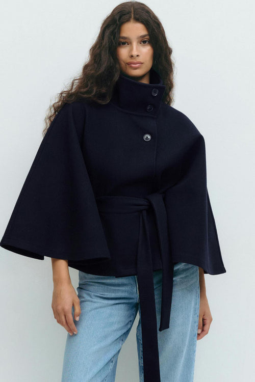 Capella Short Cape Coat – Navy Blue