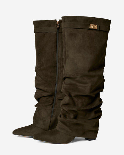 Lavista Slouchy Suede knee high boots - Olive green