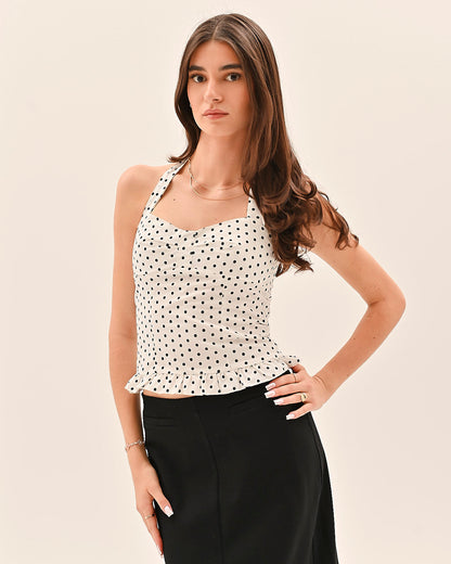 Athena Polka Dot Top - White