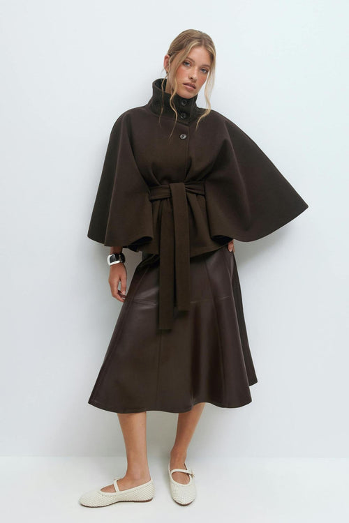 Capella Short Cape Coat – Brown