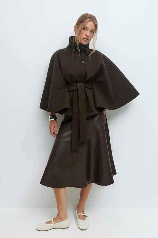 Capella Short Cape Coat – Brown