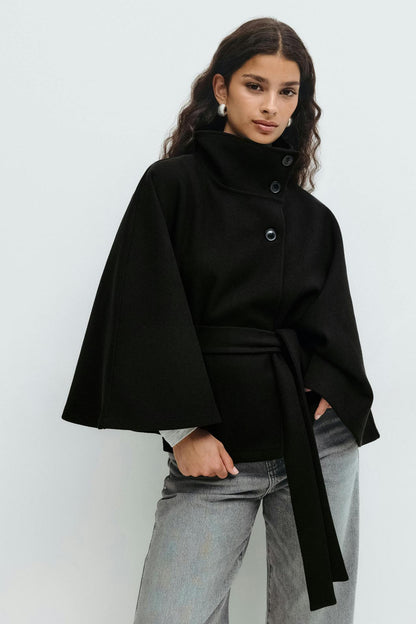 Capella Short Cape Coat – Black