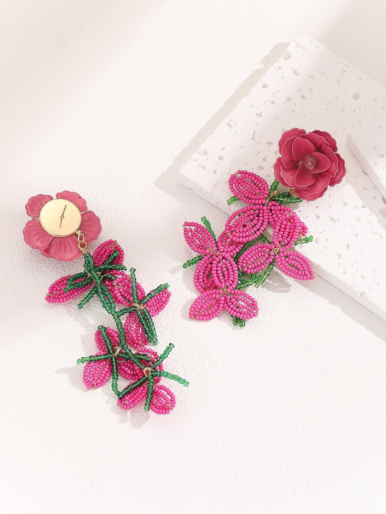 Oryxal Rose Red Flower Earrings