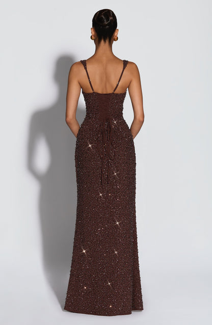 Calanthe Maxi Dress - Plum Brown Sparkle