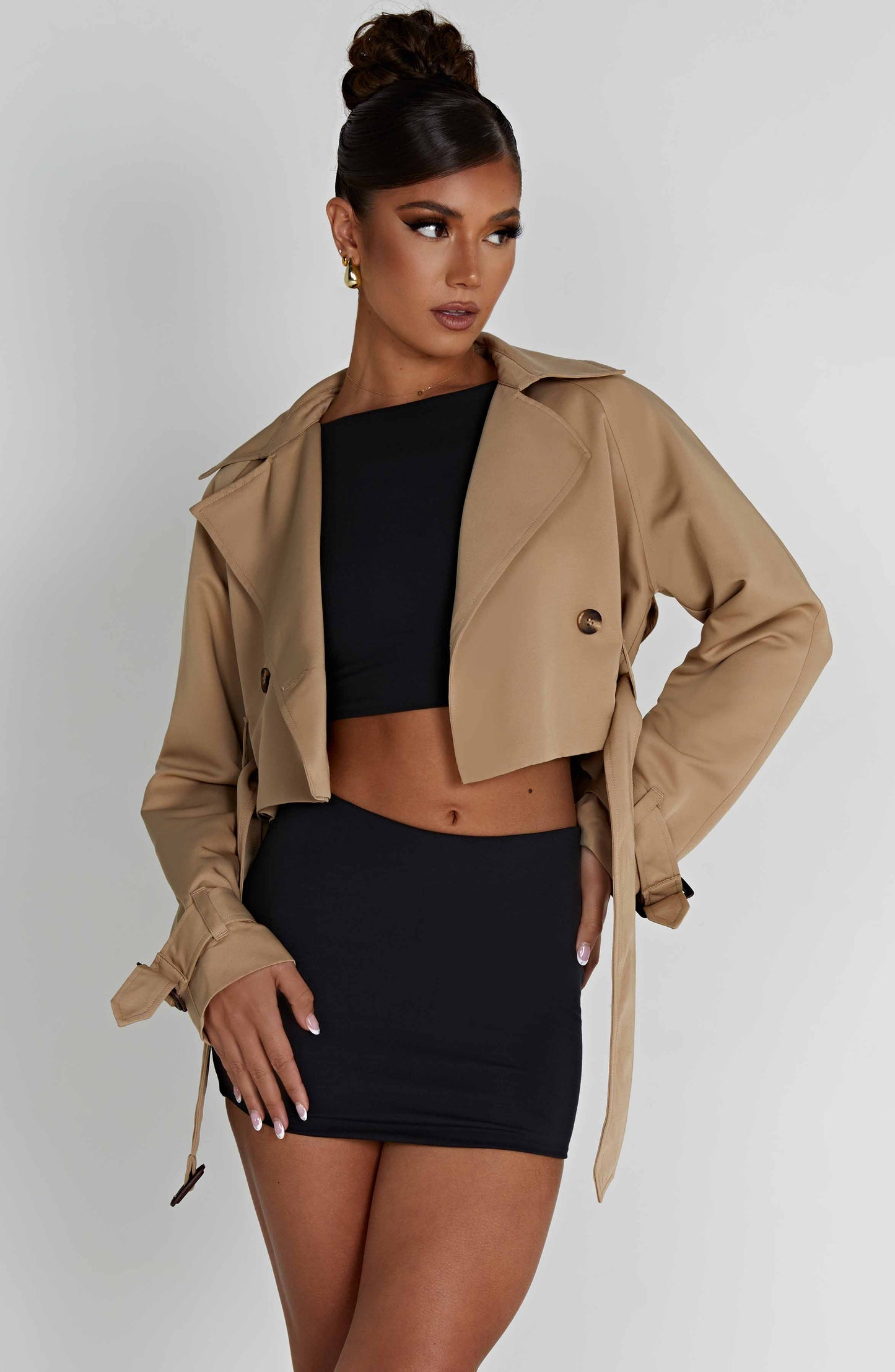 Caprice Cropped Trench Coat – Beige