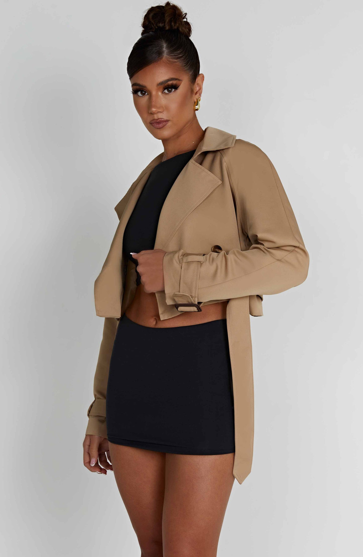 Caprice Cropped Trench Coat – Beige