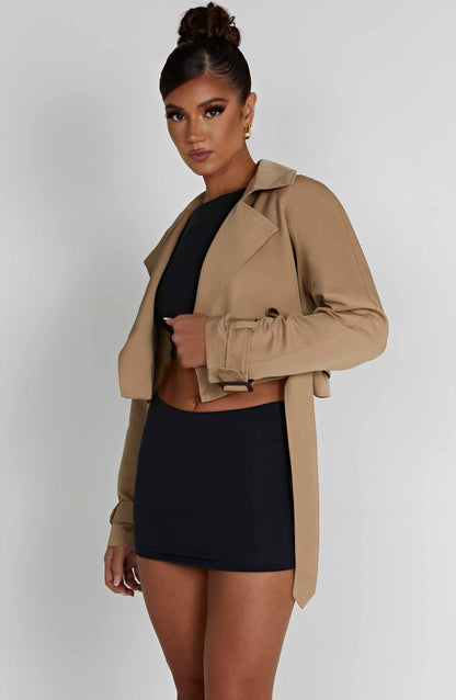 Caprice Cropped Trench Coat – Beige