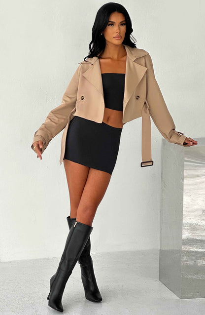 Caprice Cropped Trench Coat – Beige