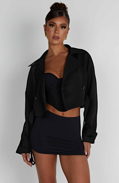 Caprice Cropped Trench Coat – Black