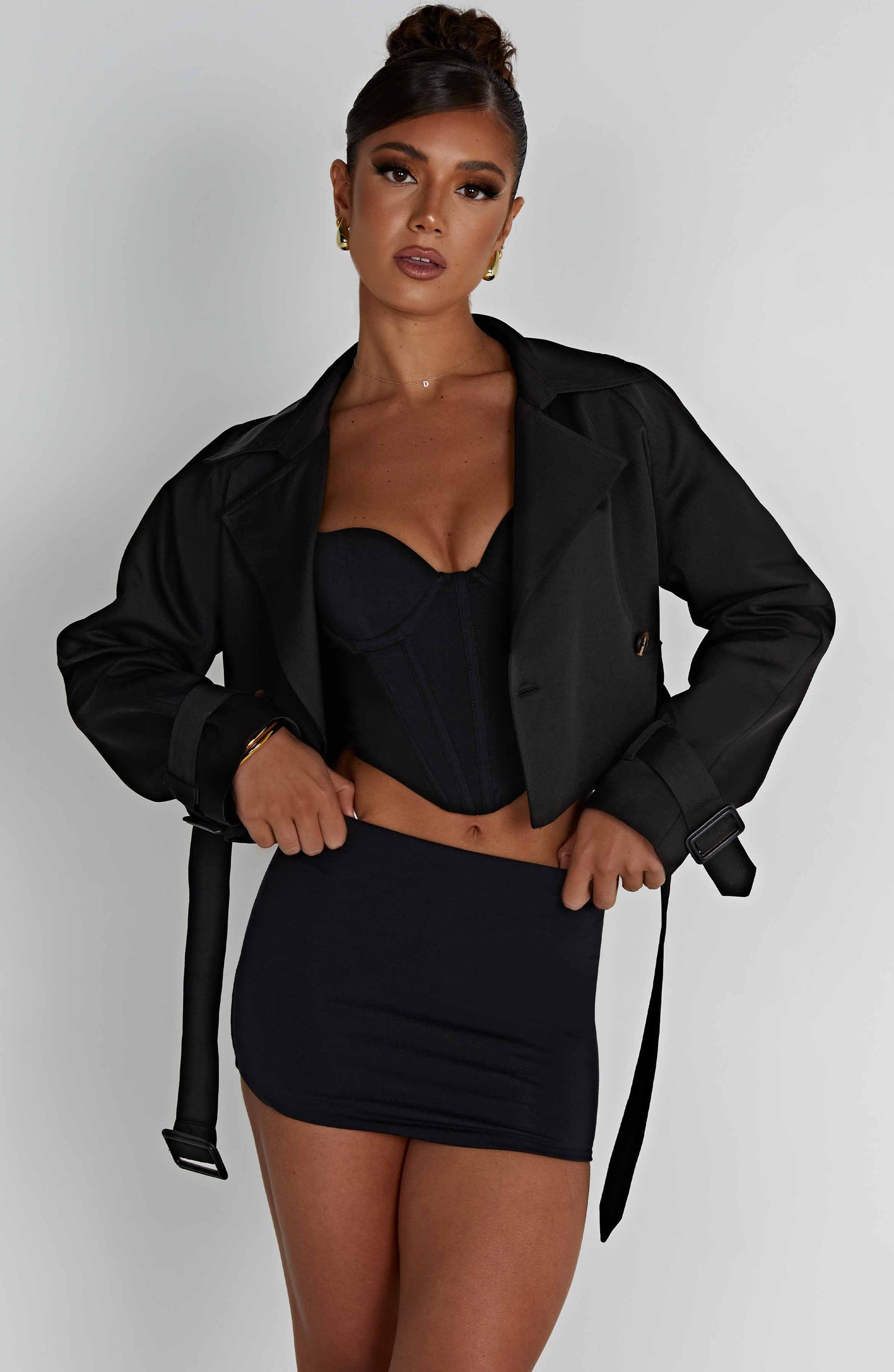Caprice Cropped Trench Coat – Black
