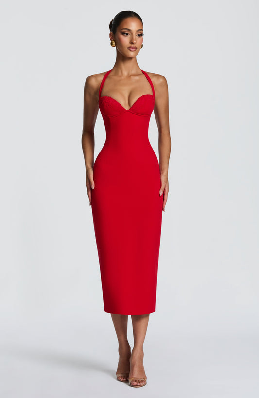 Cassia Midi Dress - Red