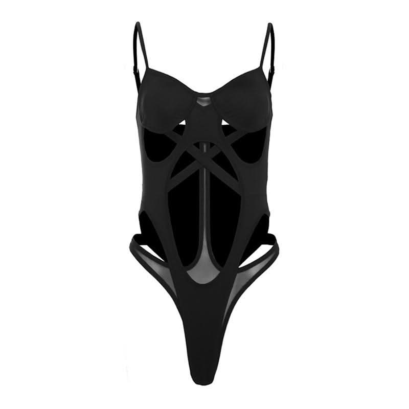 Hollow out mesh cami bodysuit
