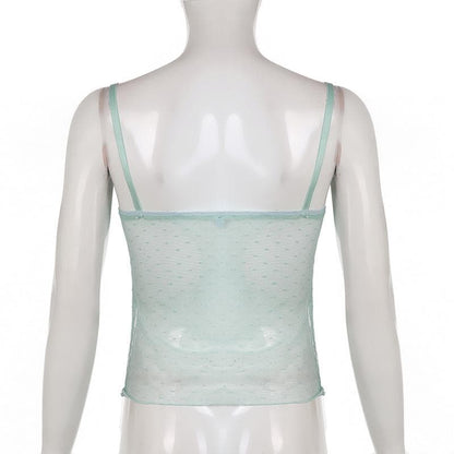 Hem lace mesh see through contrast cami top