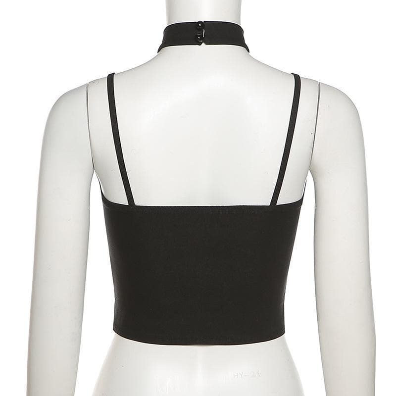 Heart neck zip halter crop top