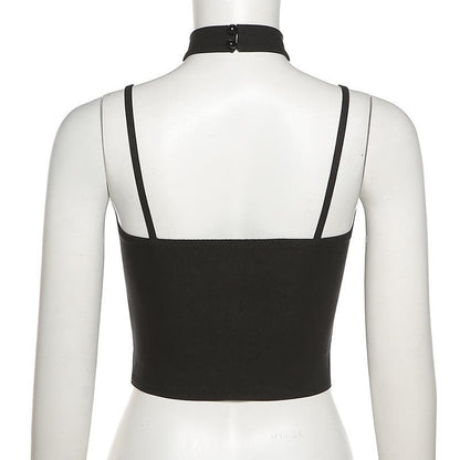 Heart neck zip halter crop top