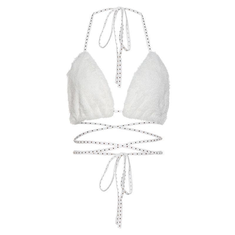 Tie back halter fluffy top