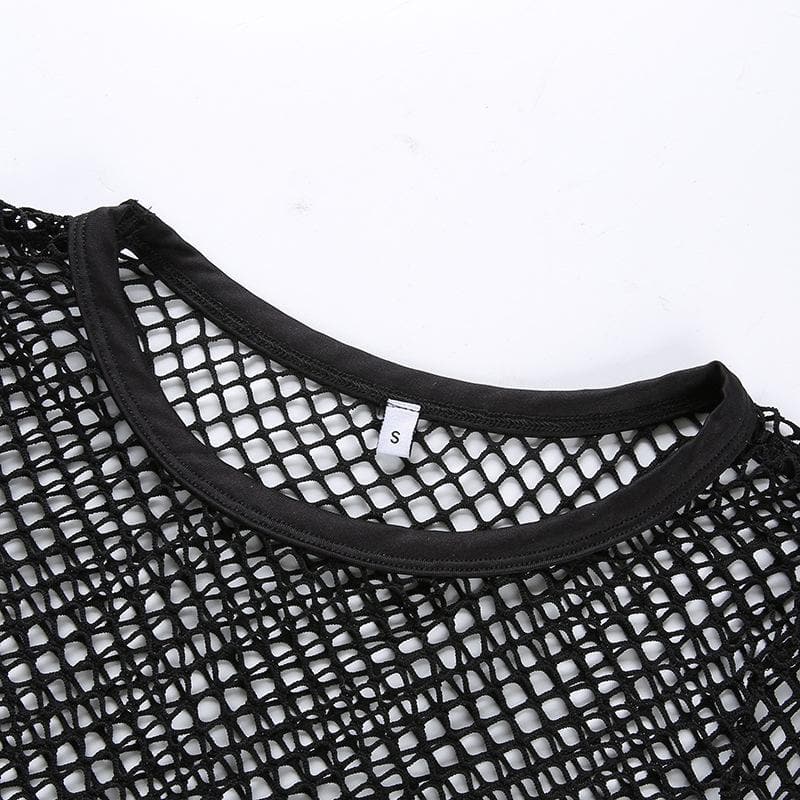 Round neck long sleeve tie back fishnet top