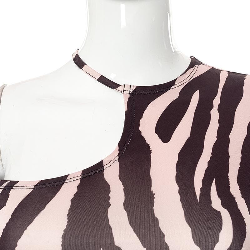 Long sleeve off shoulder zebra print crop top