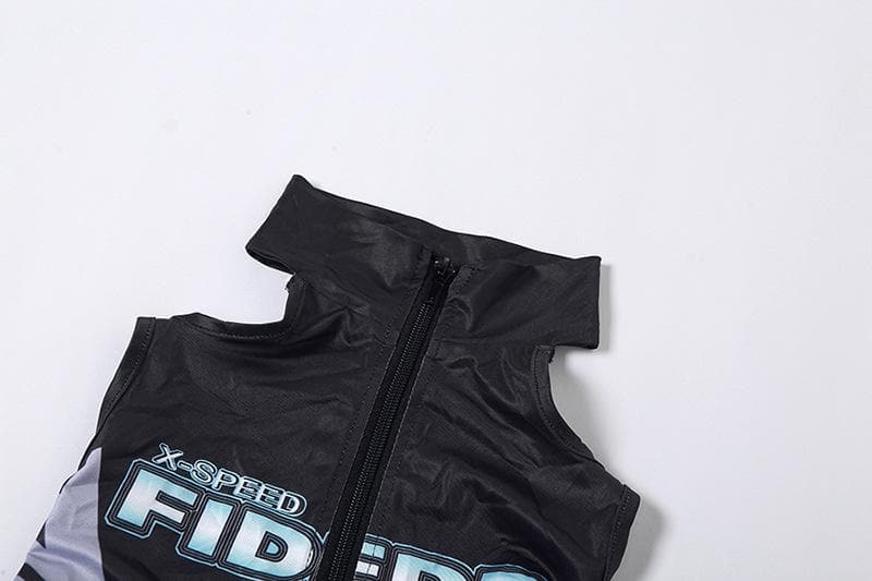 Sleeveless hollow out contrast print halter backless bodysuit