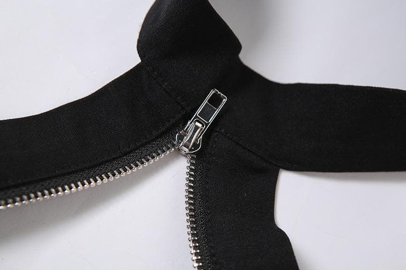 Heart neck zip halter crop top