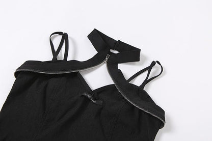 Heart neck zip halter crop top