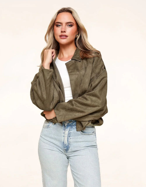 Khaki Suede Bomber Jacket