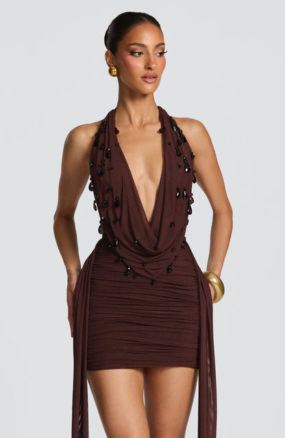Melona Mini Dress - Plum Brown