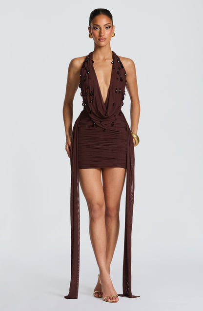 Melona Mini Dress - Plum Brown