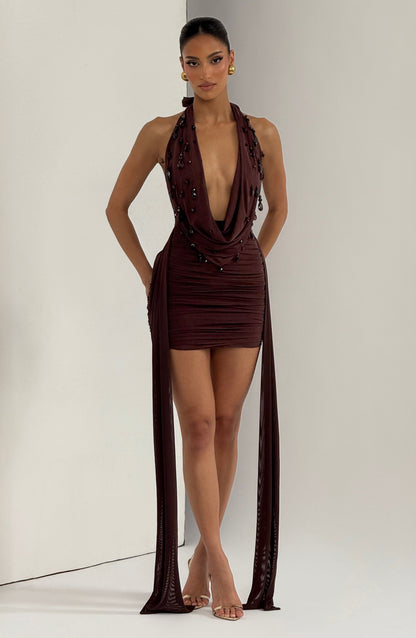 Melona Mini Dress - Plum Brown
